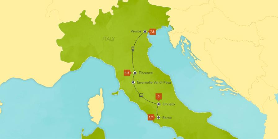 Italy land adventure itinerary map