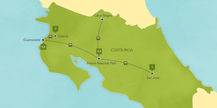 Costa Rica itinerary map
