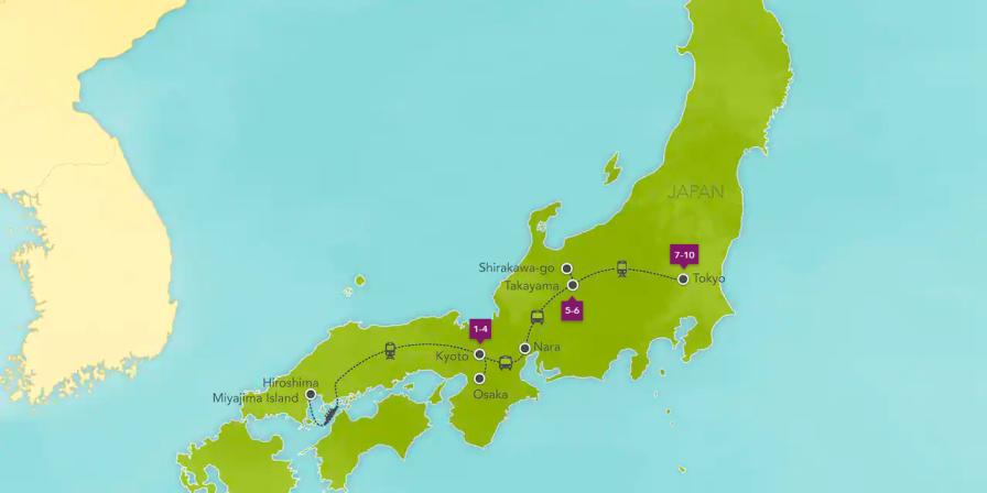 Japan land adventure itinerary Map