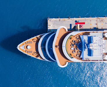 front of cruise ship aerial view in the ocean
